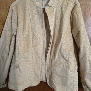 Christopher & Banks Tan Floral Bomber Jacket